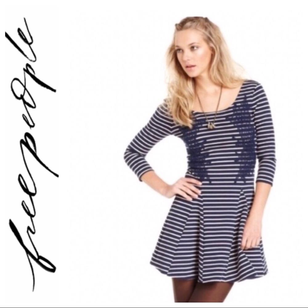 💕SALE💕 Free People Nautical Blue Striped Dress - Picture 1 of 8